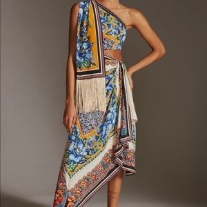 Anthropologie One Shoulder Silk MIDI Dress